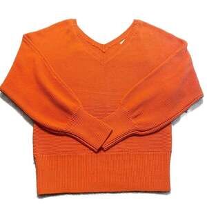 Anthropologie Textured V-Neck Dolman Sweater Orange Cozy Chunky Casual